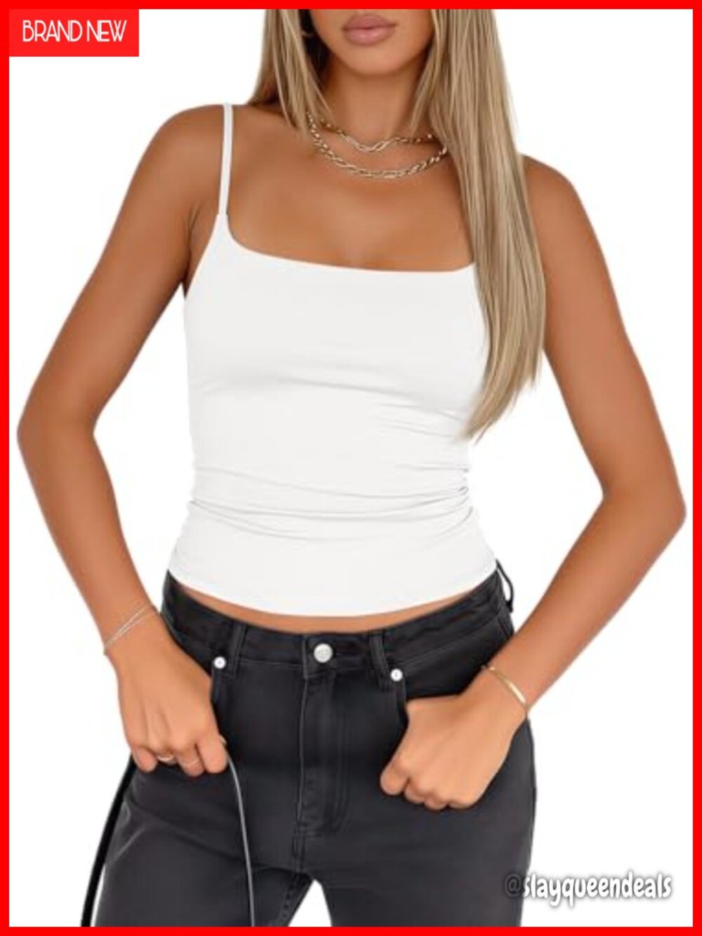 Women's Double Lined Tank Top with Built in Bra Adjustable Spaghetti Strap